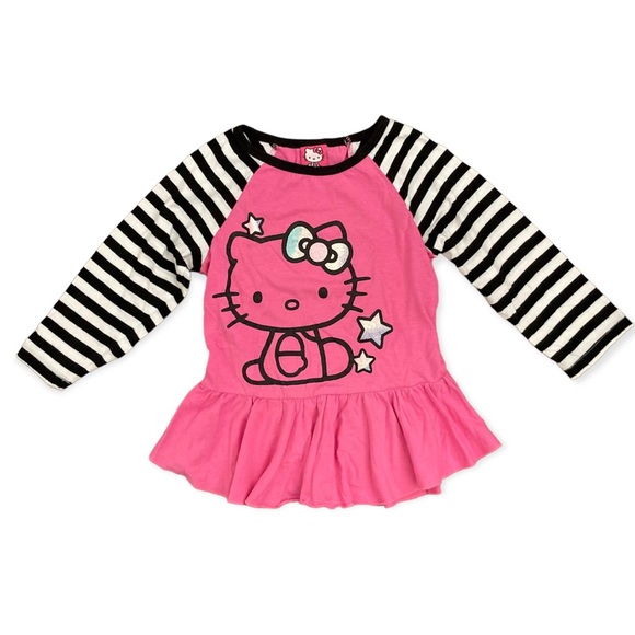 Hello Kitty Other - Hello Kitty Pink Top with Black White Stripes Sleeves Girl’s M 8